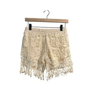 Blu Pepper Cream Crochet Lace Fringe Boho Festival Shorts Small